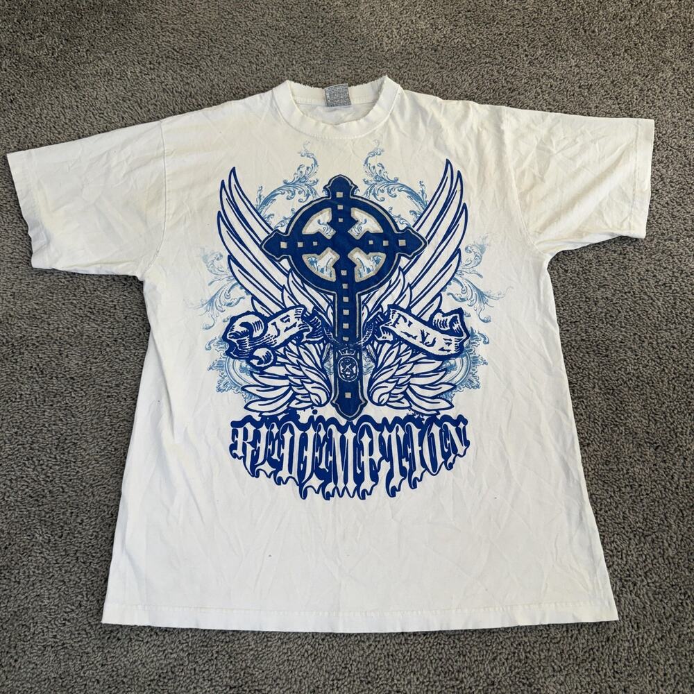 Pro Power Shirt Mens 2XL White Christian Redemption Cross Graphic Tee Gothic